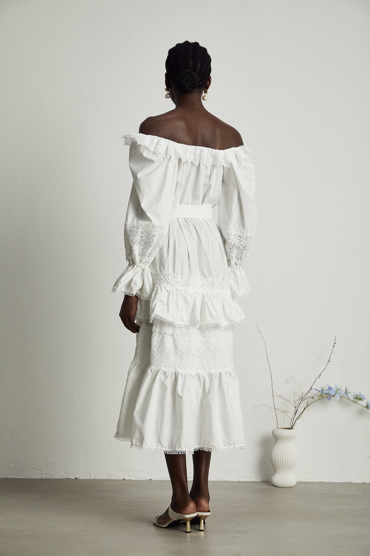 Capucine lace-trim cut-out layered midi dress