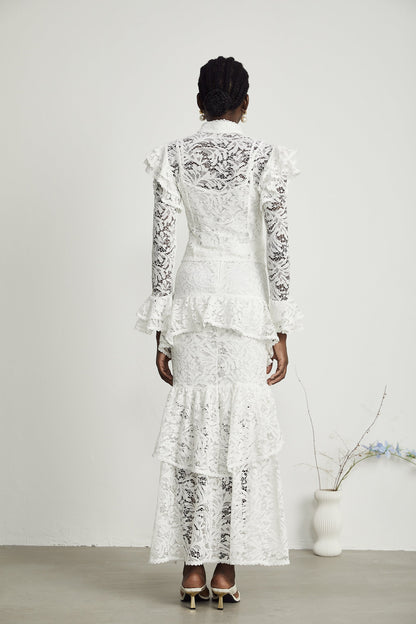 Delphine ruffled cut-out top & skirt matching set
