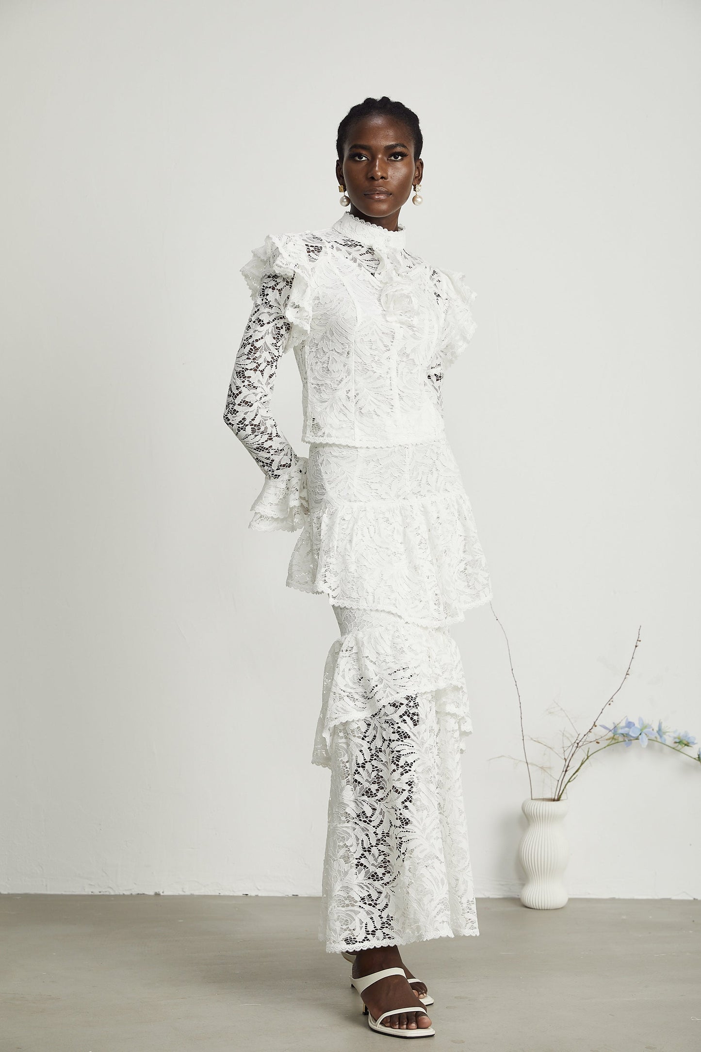 Delphine ruffled cut-out top & skirt matching set