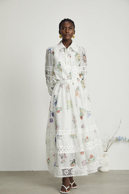 Manon floral-print cut-out shirt & skirt matching set