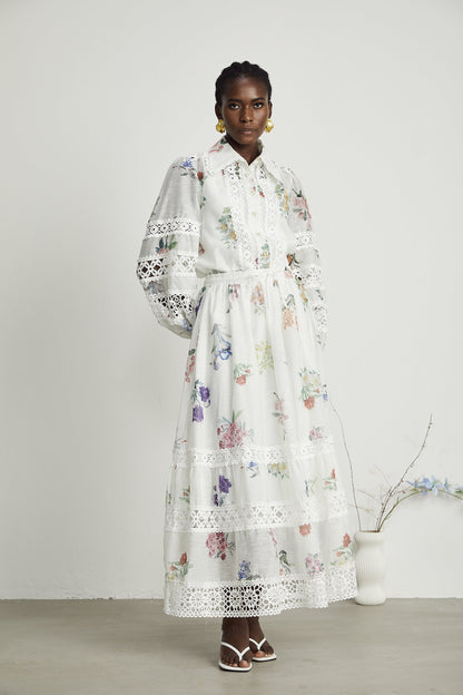 Manon floral-print cut-out shirt & skirt matching set