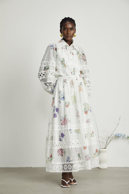 Manon floral-print cut-out shirt & skirt matching set (US Only)