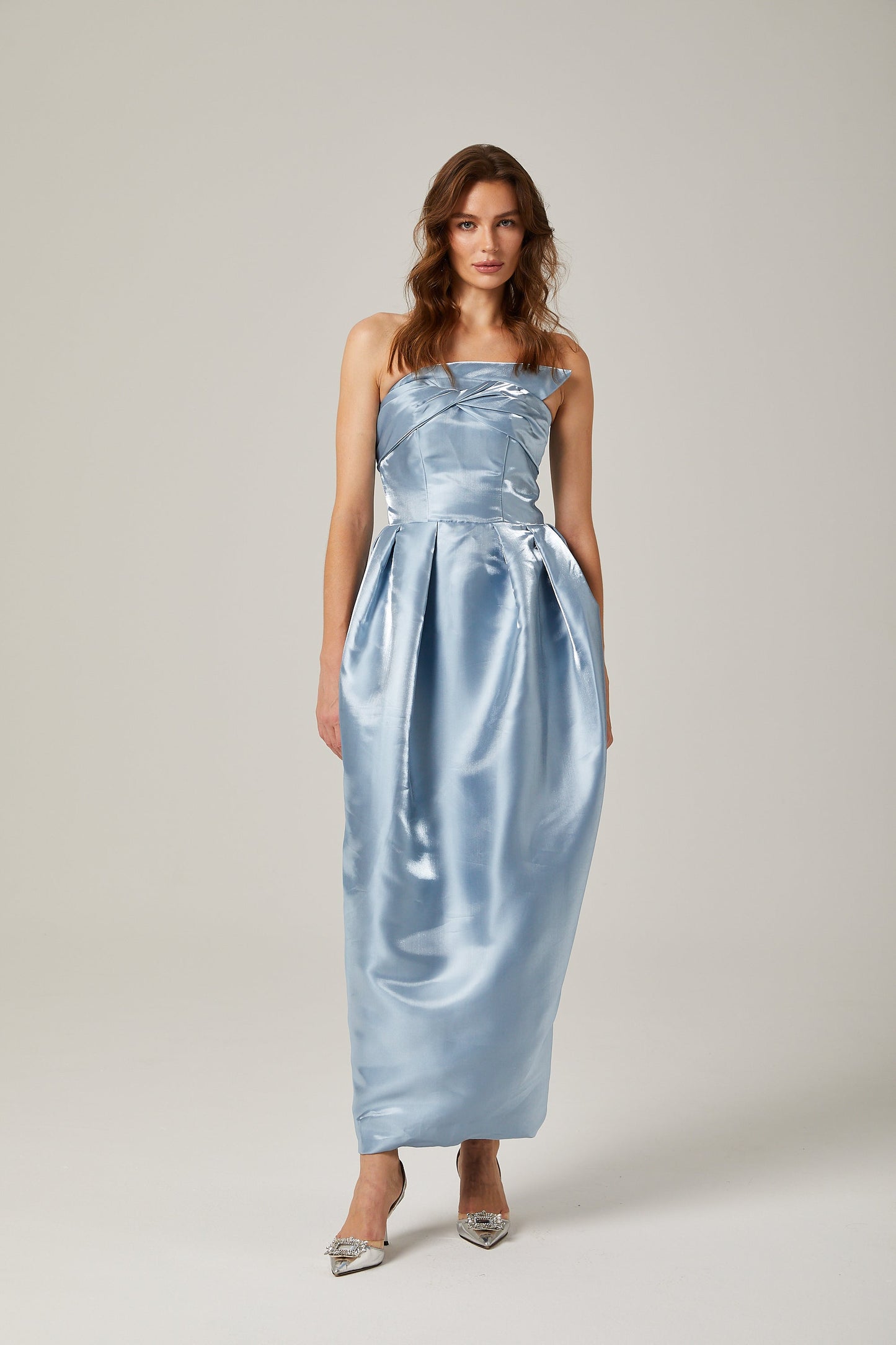 Cynthia blue asymmetric off-shoulder maxi dress (US Only)