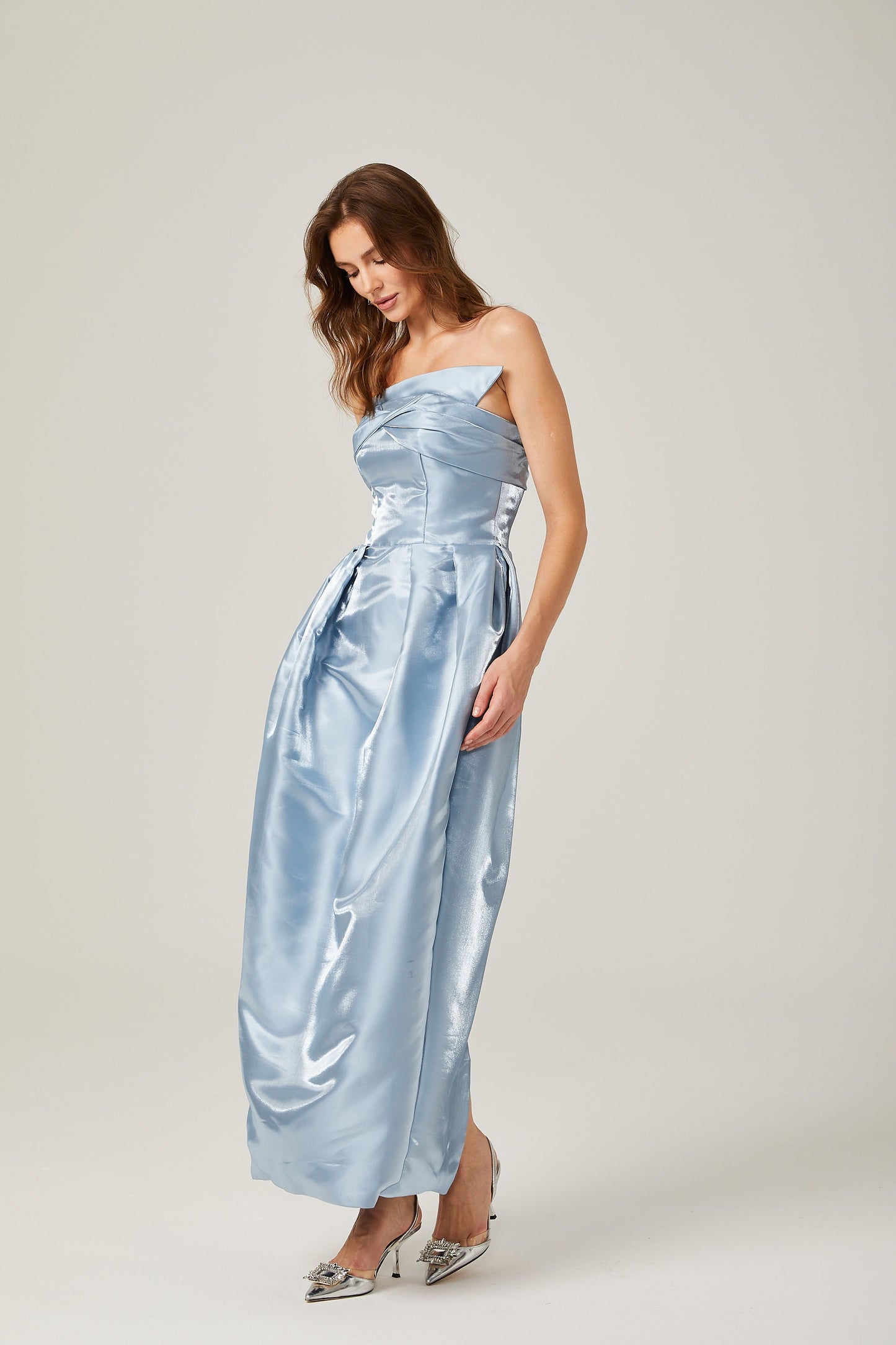 Cynthia blue asymmetric off-shoulder maxi dress (US Only)