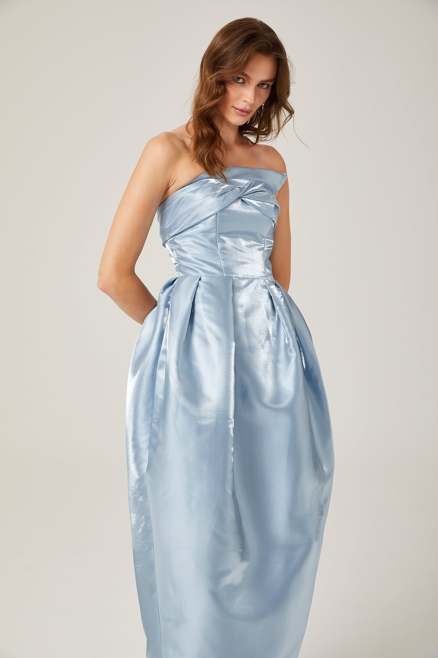 Cynthia blue asymmetric off-shoulder maxi dress (US Only)