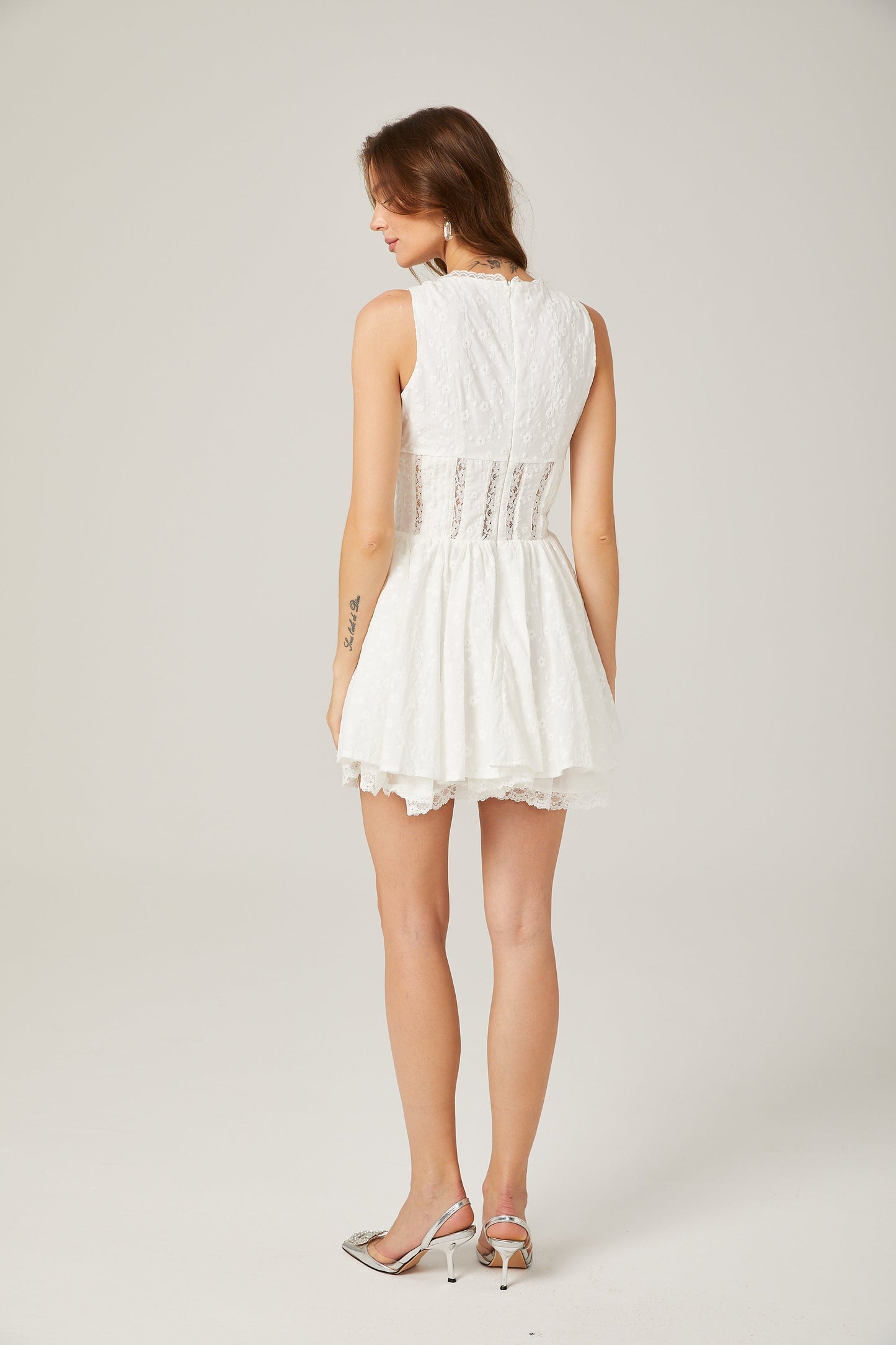 Jamiah white floral embroidered mini dress (US Only)