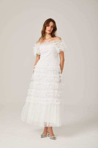 Philippine ruffled tulle tiered maxi dress