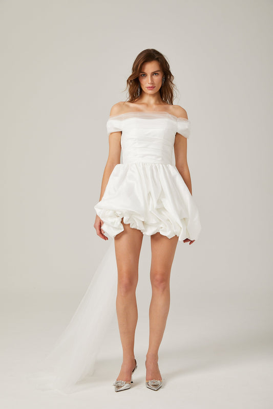 Aurore white off-shoulder bowknot mini dress (US Only)