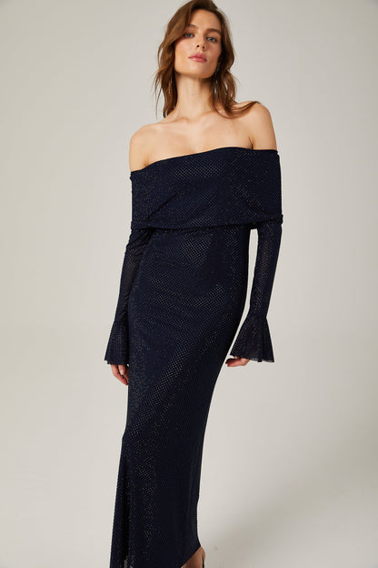 Édith dark-blue embellished maxi dress (US Only)