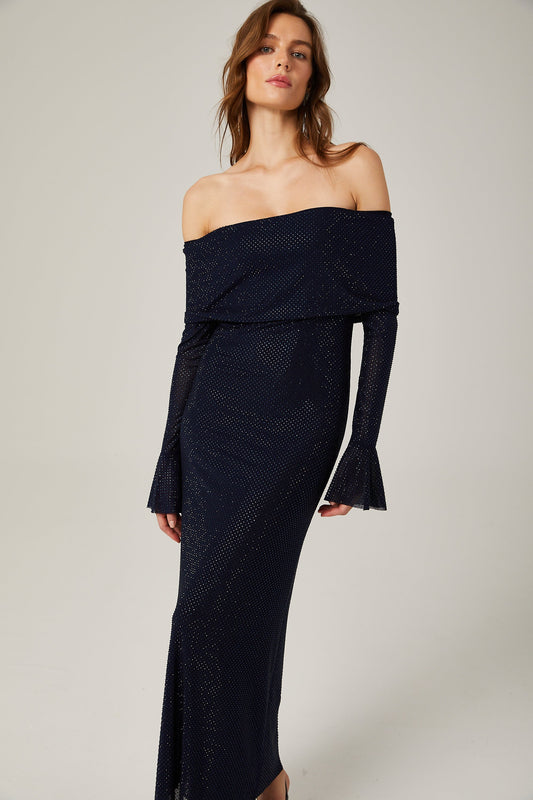 Édith dark-blue embellished maxi dress (US Only)