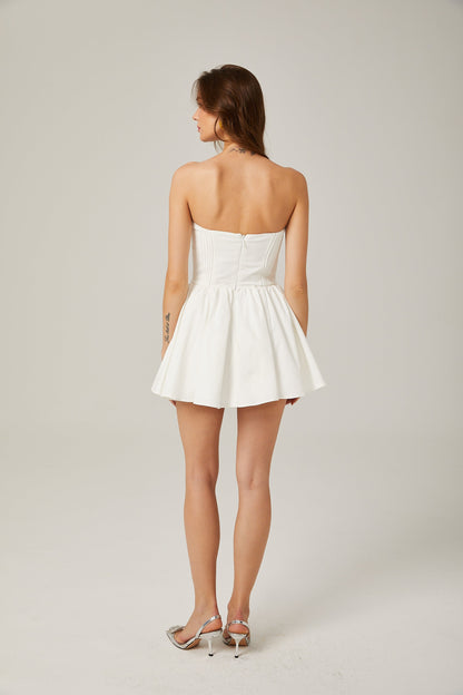 Mireille white bustier pleated mini dress