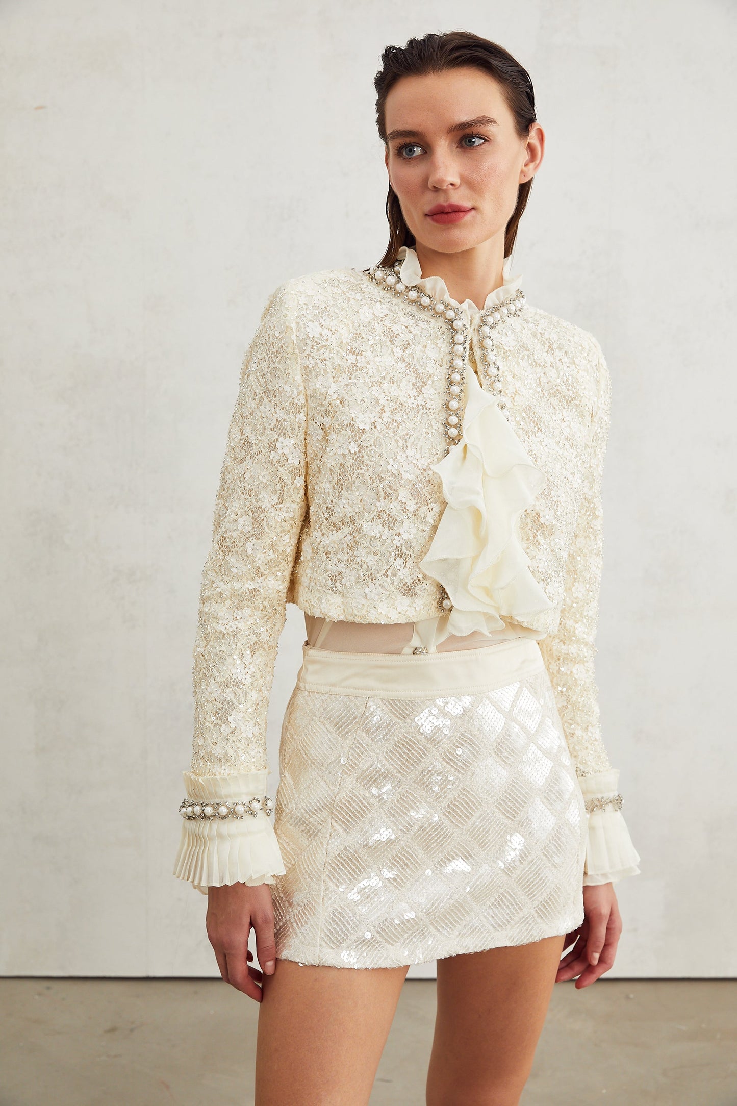 Madeleine floral faux-pearl trim jacket