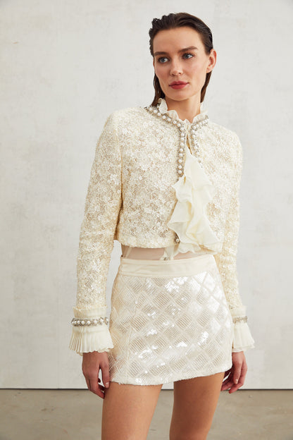 Madeleine floral faux-pearl trim jacket