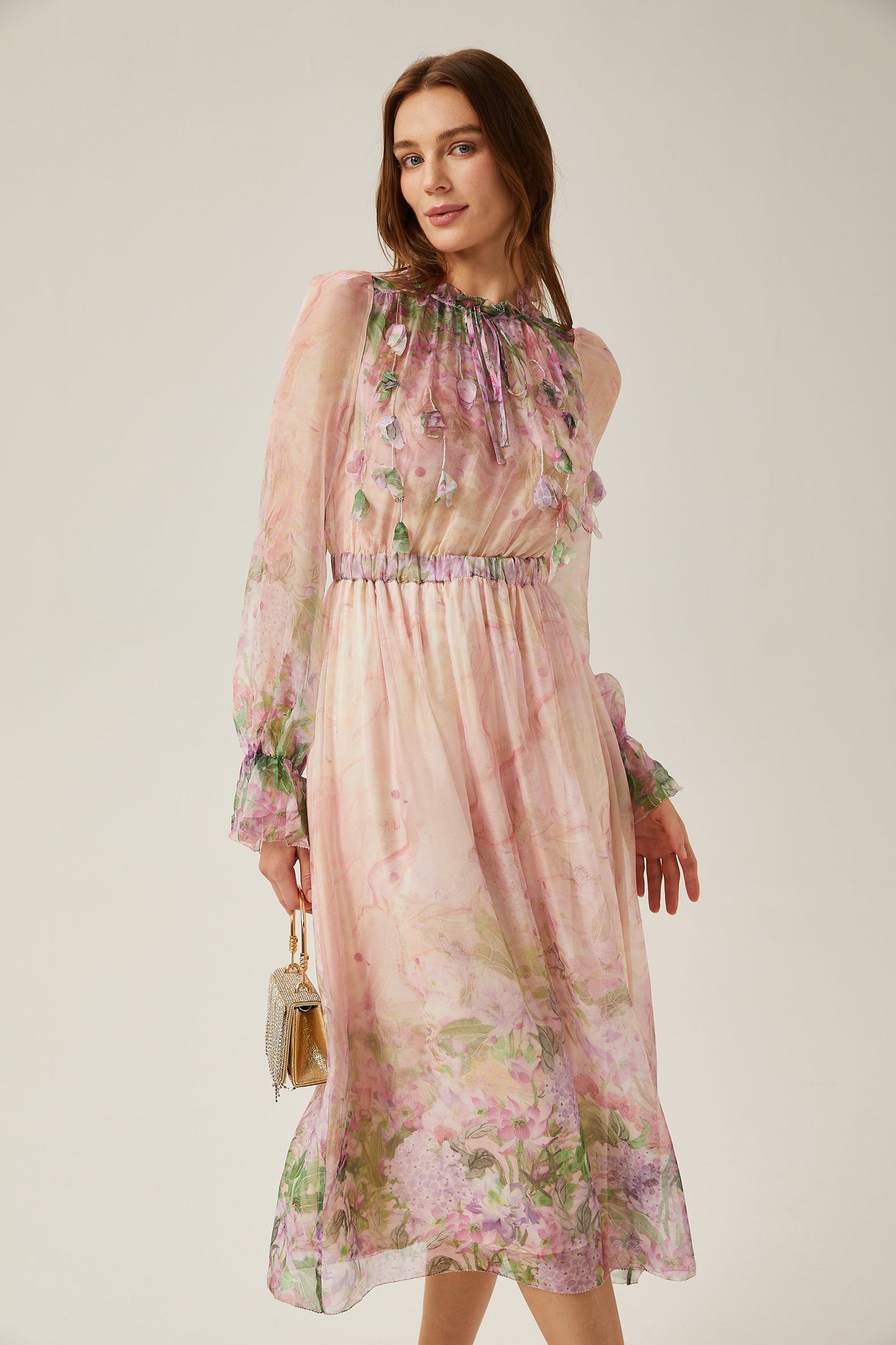 Justine floral-print cinched-waist midi dress (US Only)