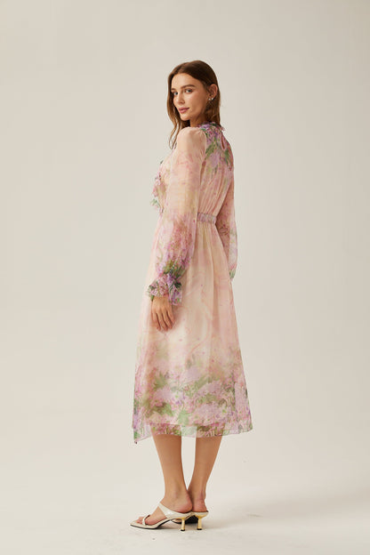 Justine floral-print cinched-waist midi dress (US Only)