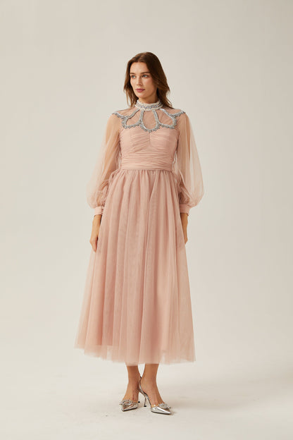 Calixte pink embellished tulle midi dress (US Only)