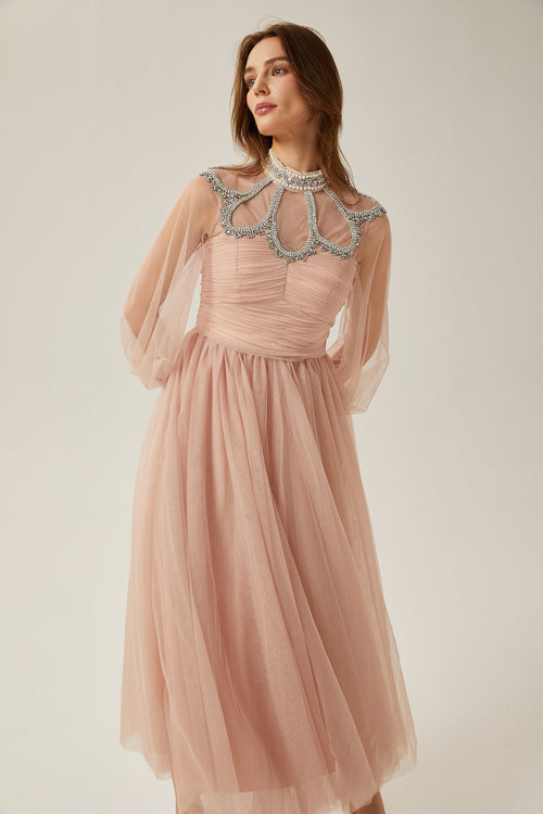 Calixte pink embellished tulle midi dress (US Only)