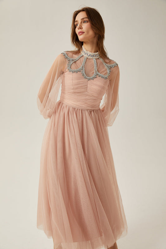 Calixte pink embellished tulle midi dress (US Only)