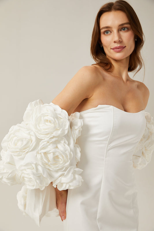 Liliane white floral-appliqué bolero & dress matching set (US Only)
