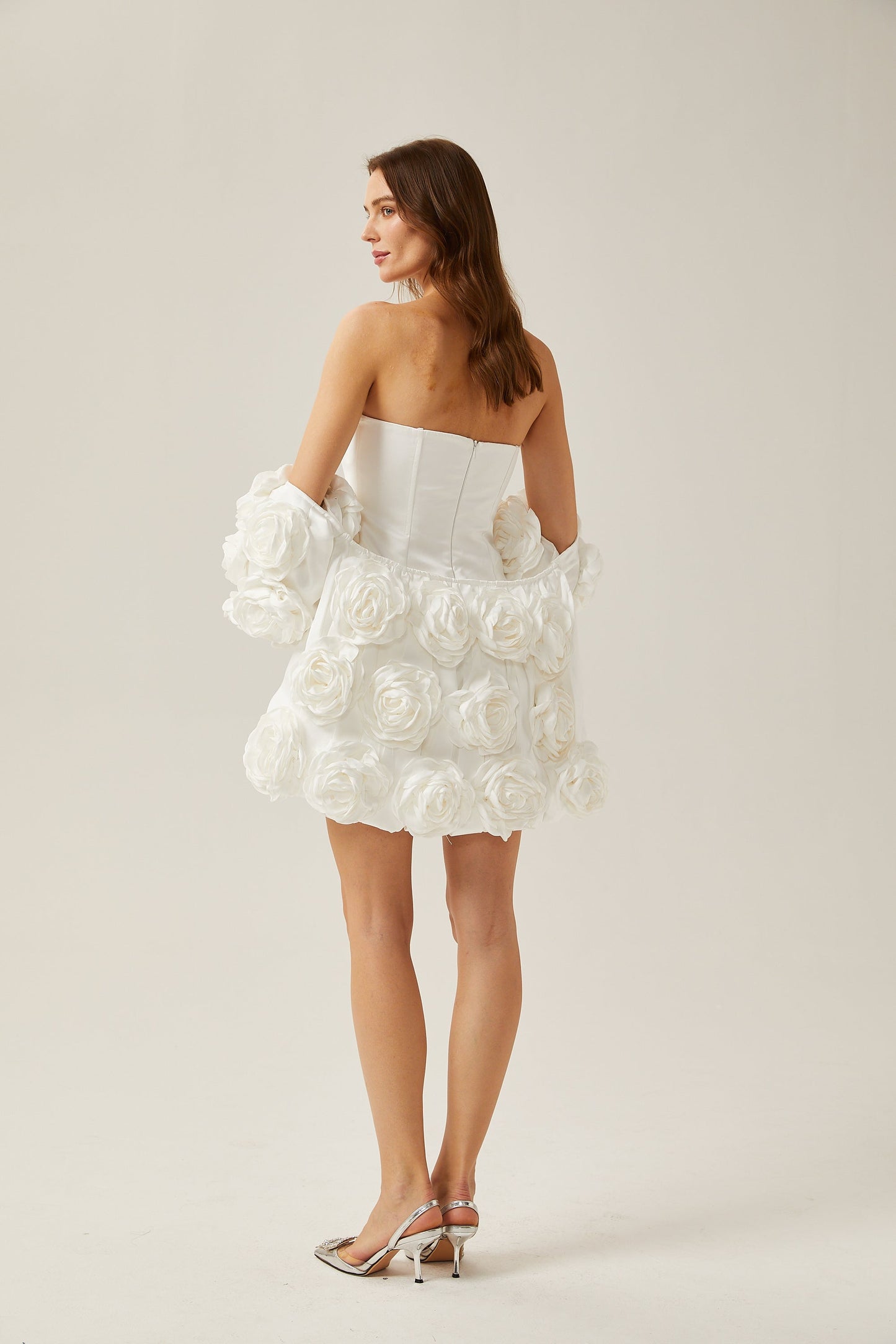 Liliane white floral-appliqué bolero & dress matching set (US Only)