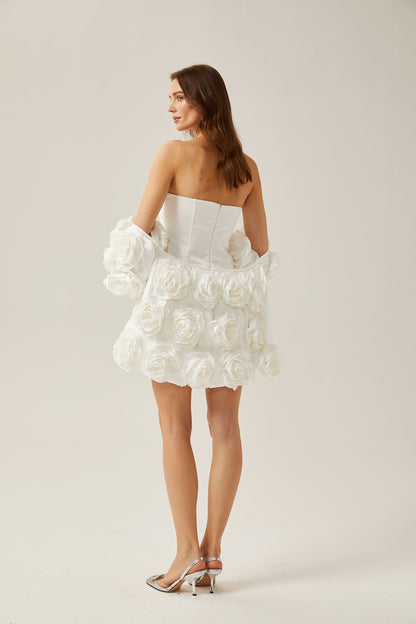 Liliane white floral-appliqué bolero & dress matching set (US Only)