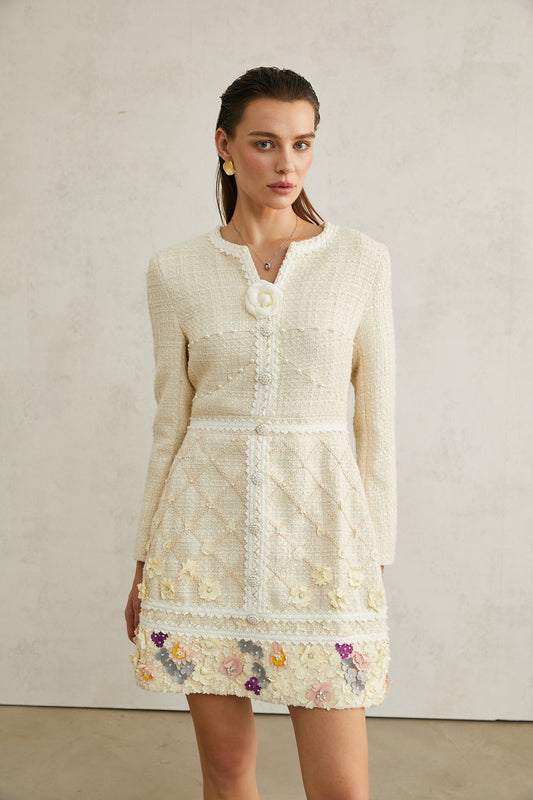 Camille flower-appliqué tweed mini dress (US Only)