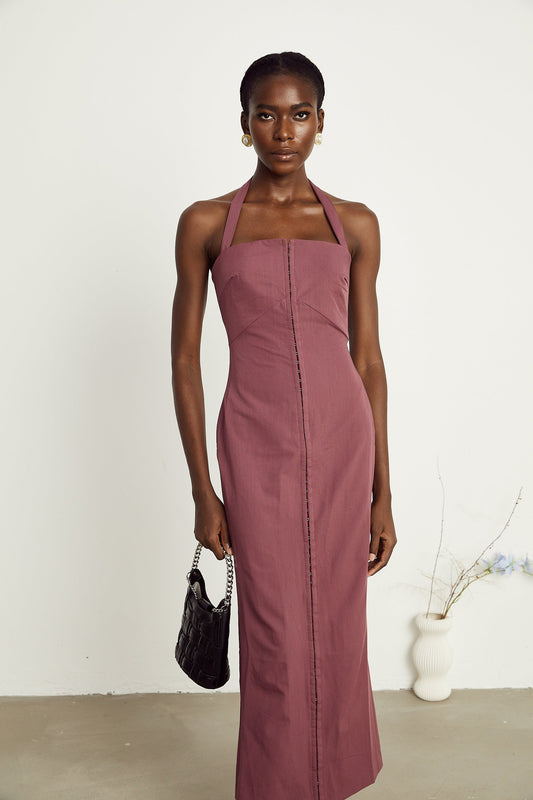 Elodie purple halterneck maxi dress (US Only)