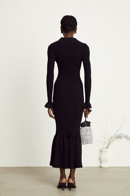 Priscille black ruffled midi dress (US Only)