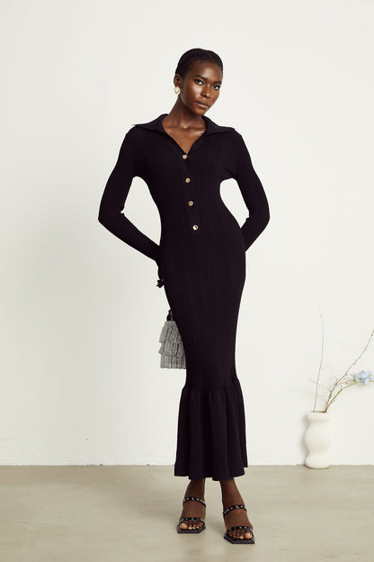 Priscille black ruffled maxi dress