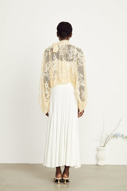 Anaïs pussy-bow embroidered tulle blouse