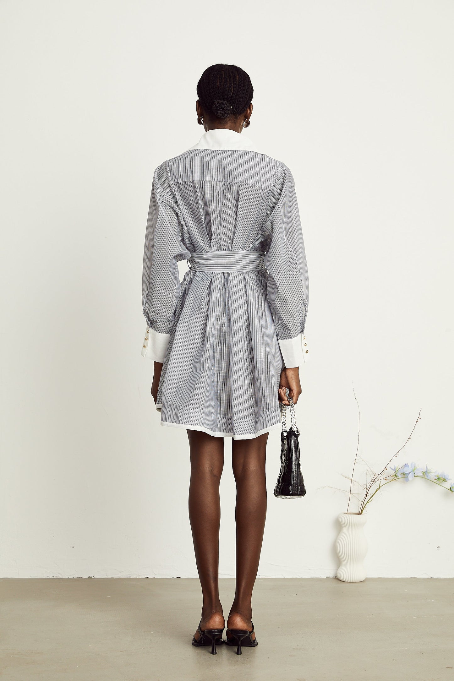 Valentine pinstripe point-collar mini dress