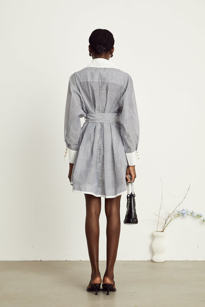 Valentine pinstripe point-collar mini dress