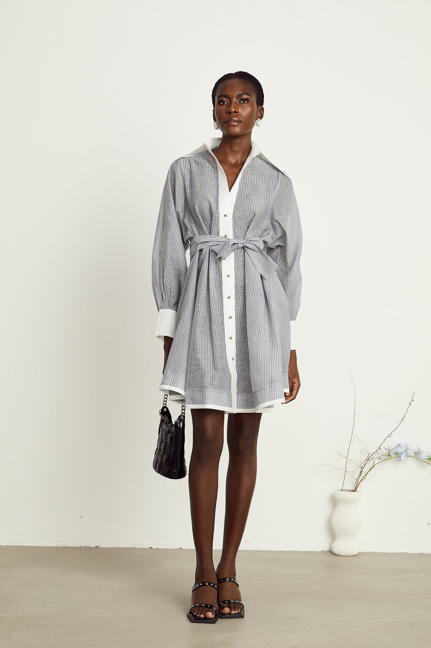 Valentine pinstripe point-collar mini dress