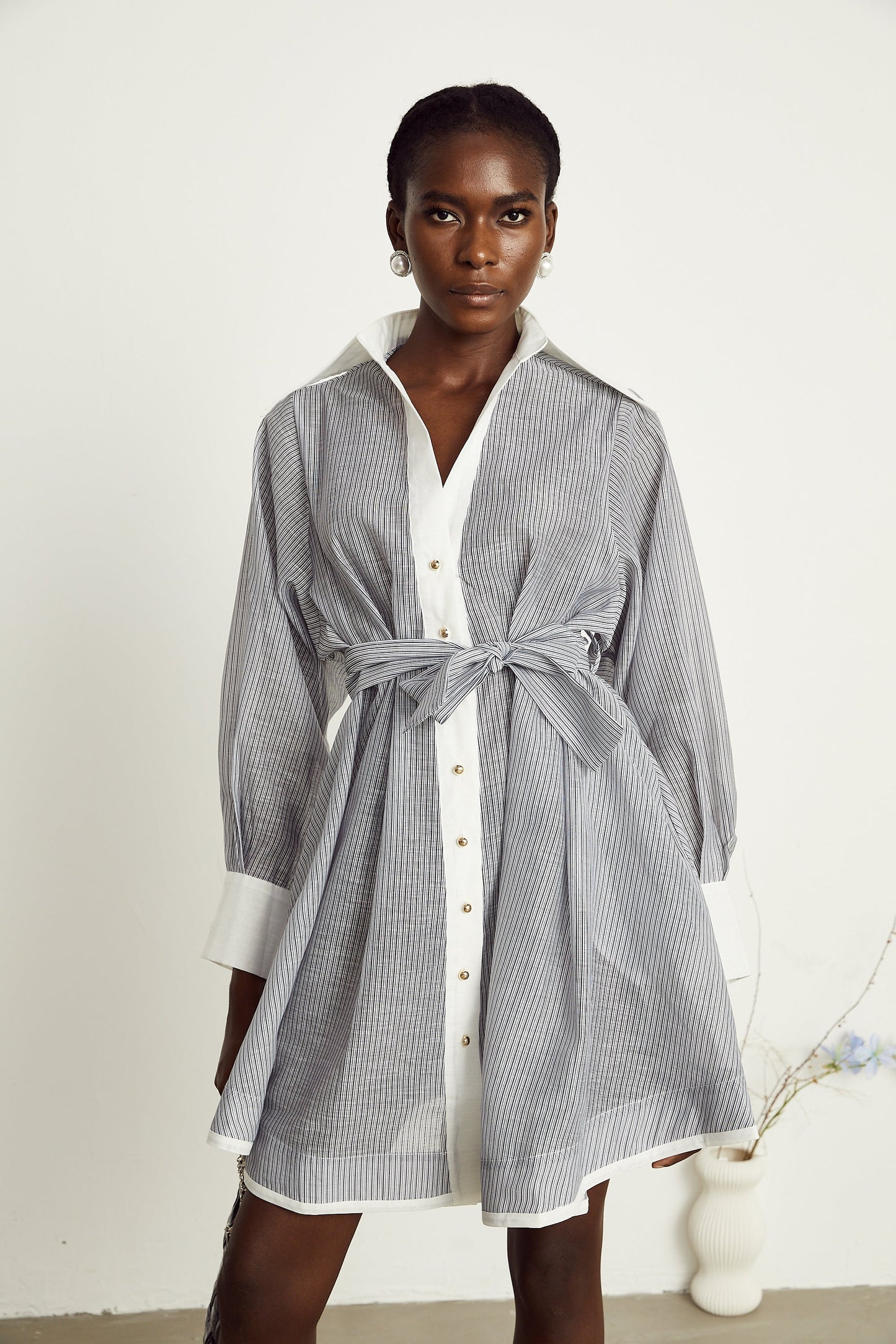 Valentine pinstripe point-collar mini dress