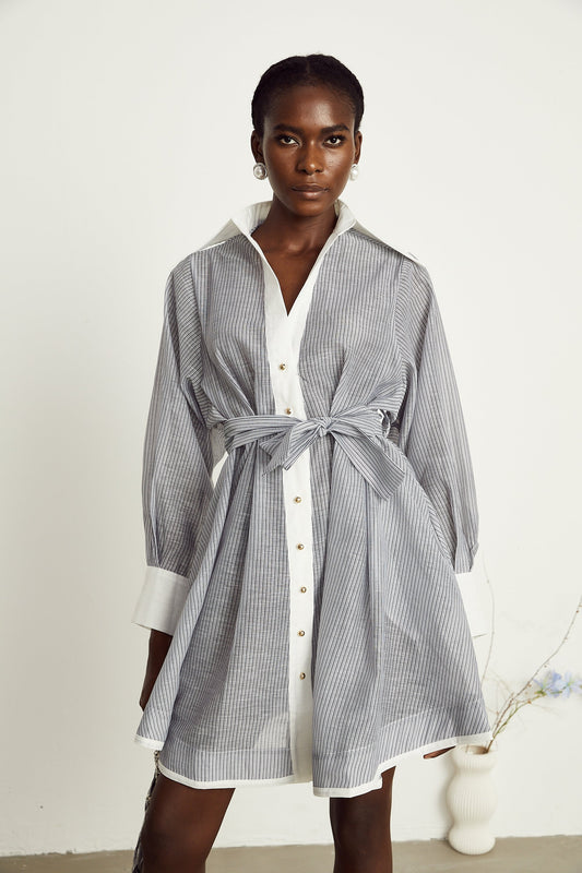 Valentine pinstripe point-collar mini dress