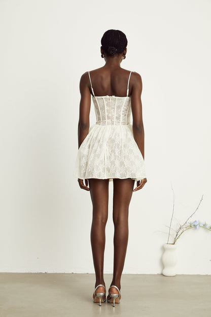 Armelle white floral-lace corset mini dress