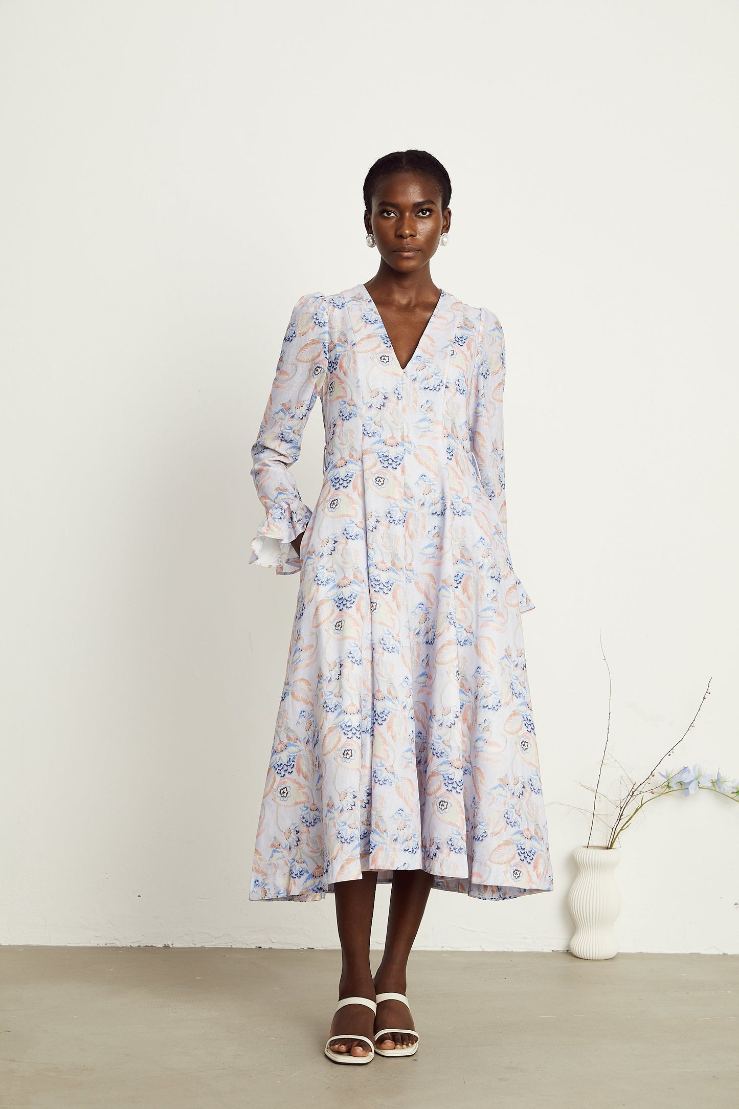 Léa violet floral-print flared midi dress