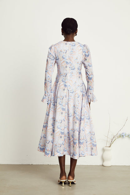 Léa violet floral-print flared midi dress