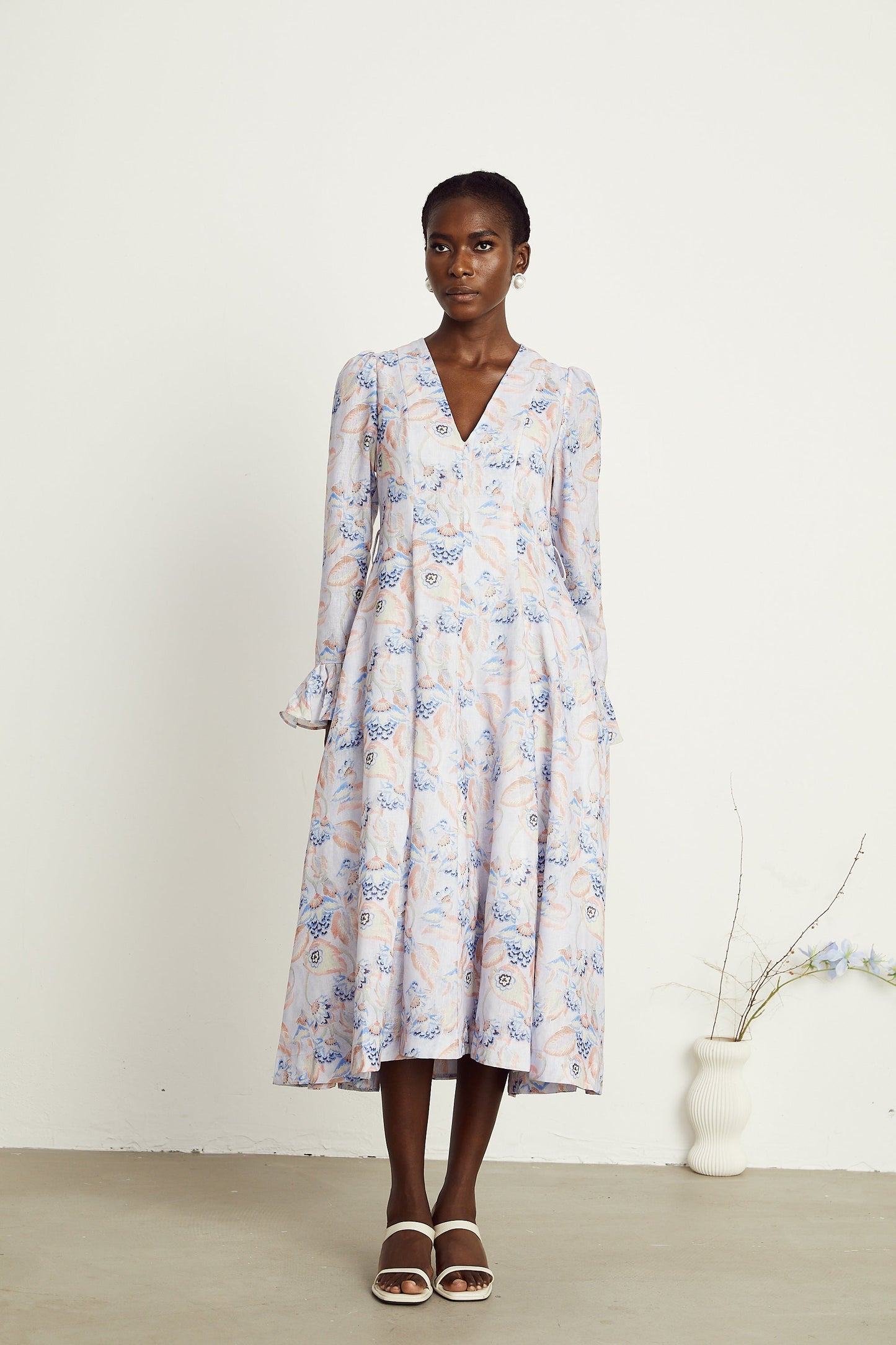 Léa violet floral-print flared midi dress
