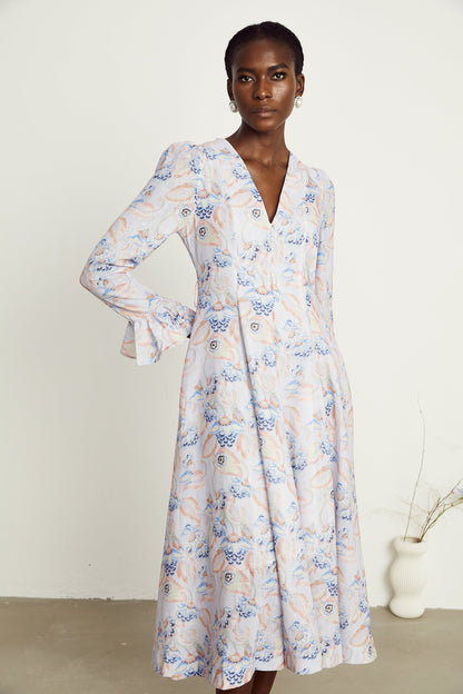 Léa violet floral-print flared midi dress