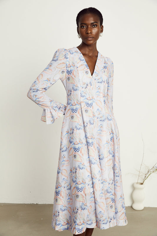 Léa violet floral-print flared midi dress