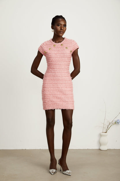 Béatrice pink fringe knitted mini dress