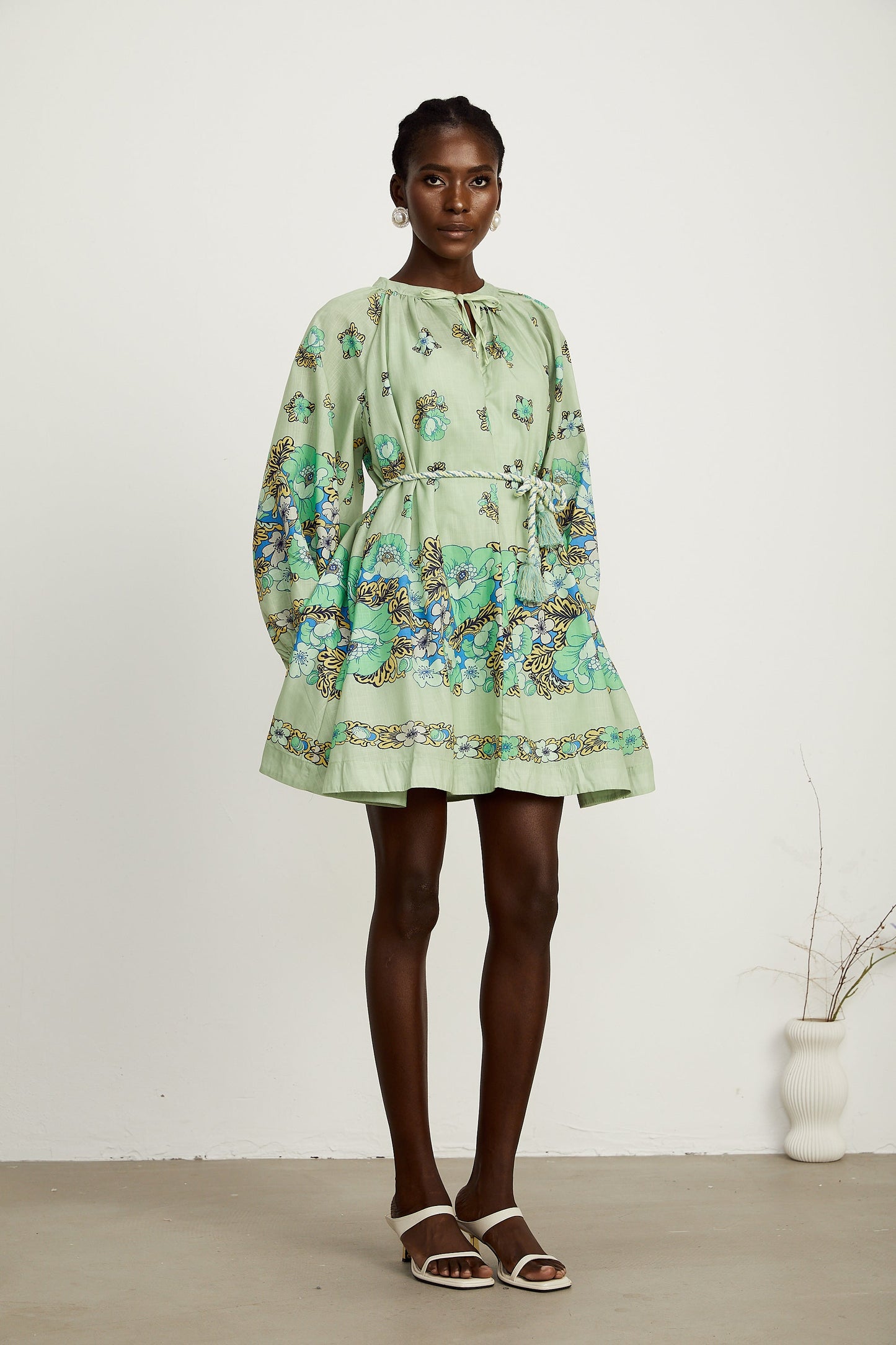 Diane green floral-print slip-on mini dress
