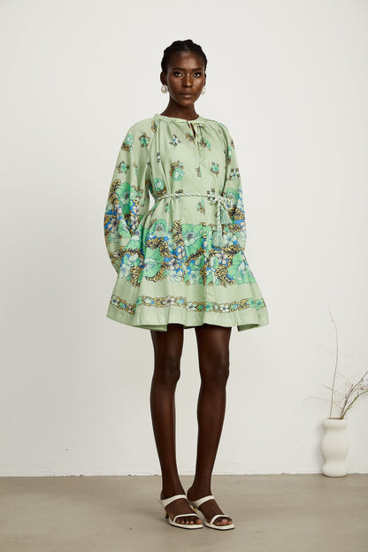 Diane green floral-print slip-on mini dress