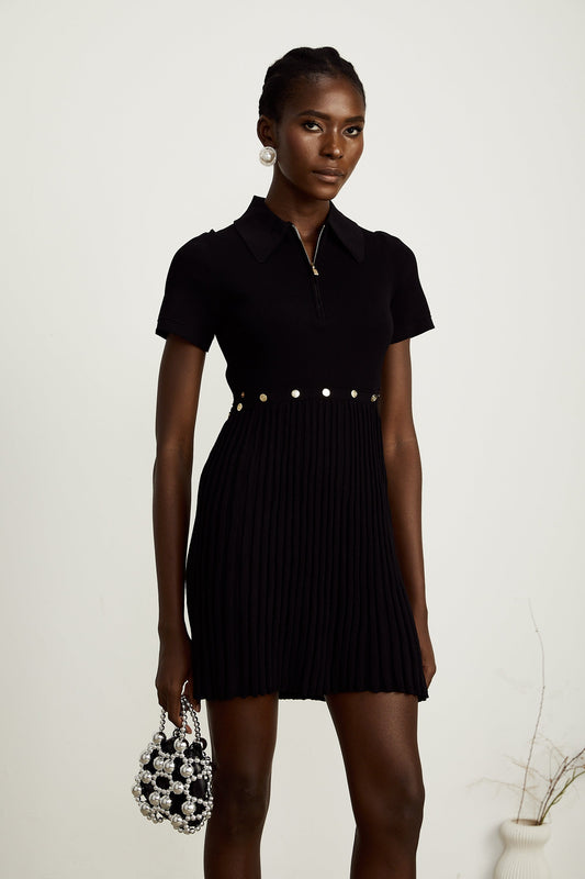 Coline black knitted pleated mini dress (US Only)