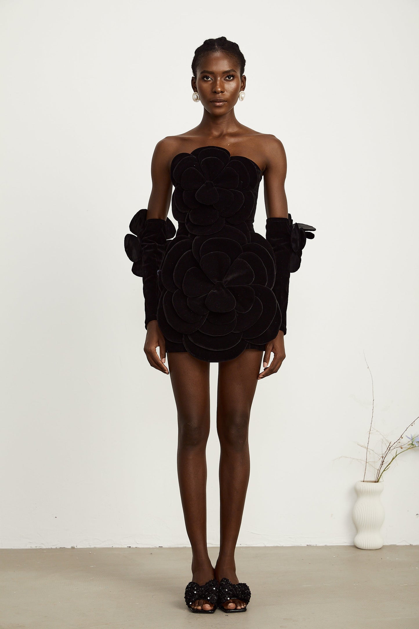 Azura floral-appliqué mini dress in Black (US Only)