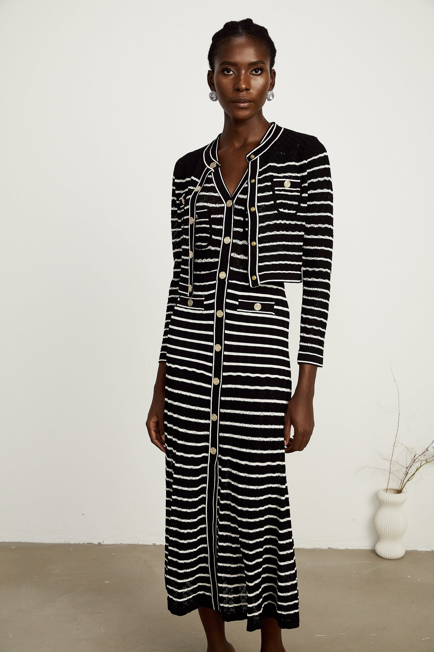 Charlotte striped knitted cardigan & dress matching set