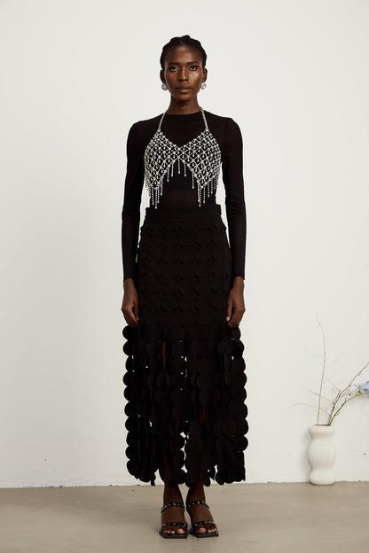 Hanna disc-design fringed maxi skirt in Black (US Only)