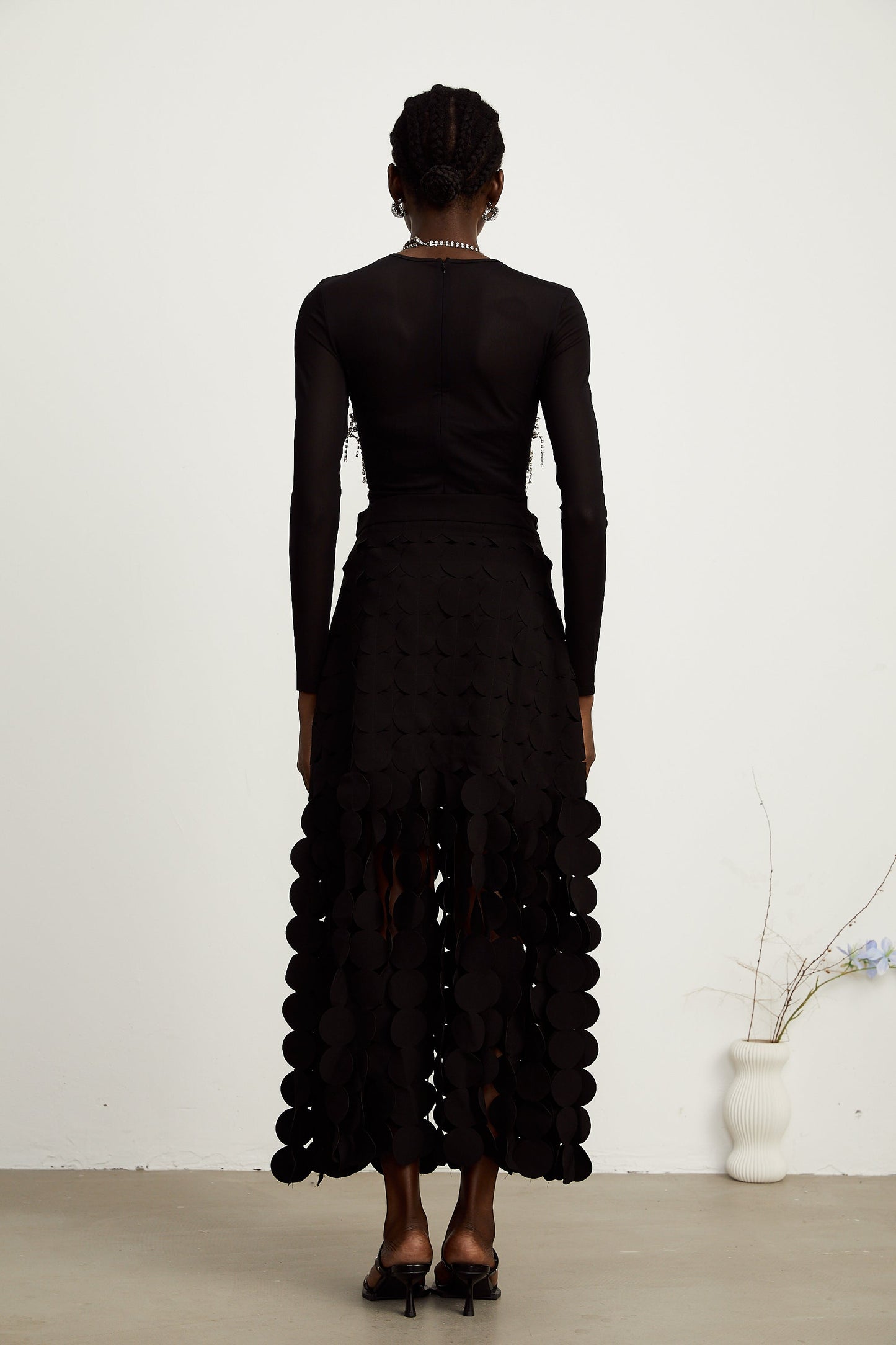 Hanna disc-design fringed maxi skirt in Black (US Only)
