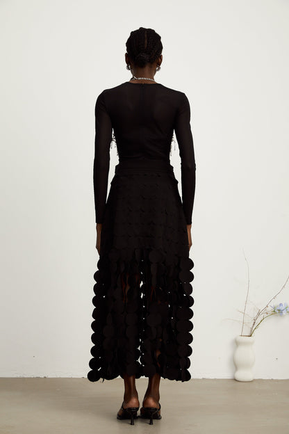 Hanna disc-design fringed maxi skirt in Black (US Only)